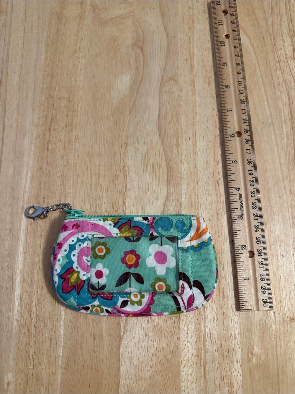 Vera Bradley Teal Floral Card Pouch with Key Clip